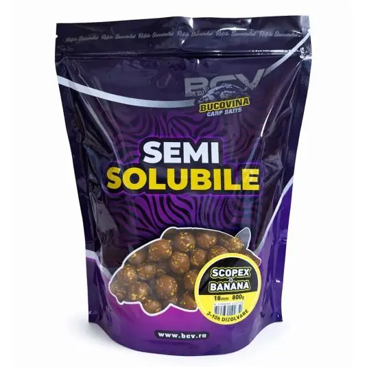 Reducere de preț Boilies Bucovina Baits Semisolubile Scopex-Banana, 18mm, 800g