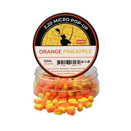 Cumpărături sigure Boilies 2.20 Baits Micro Pop-up 6mm Pineapple Orange