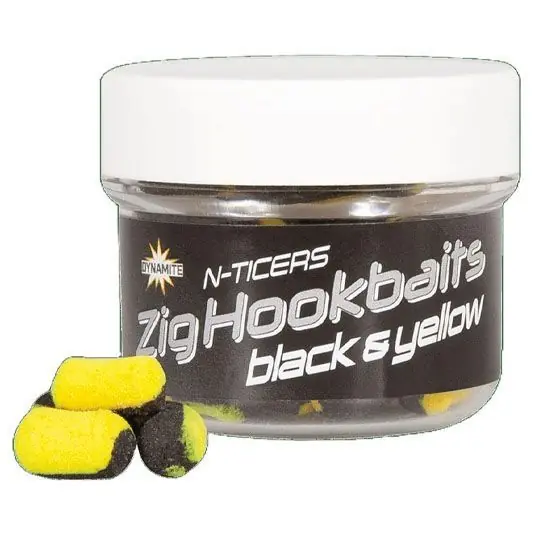 Boilies Dynamite Baits N-Ticers Zig Hookbaits Black Yellow, 12x6mm Calitate înaltă