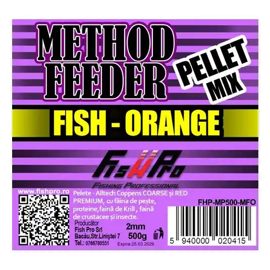 Pelete FishPro Method Feeder Pellet Fish-Orange, 2mm, 500g Bestseller
