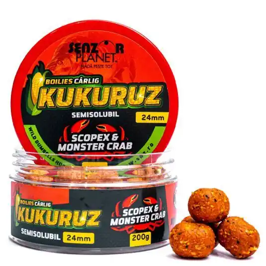 Boilies Senzor Kukuruz Scopex & Monster Crab 24mm, 200g Doar azi