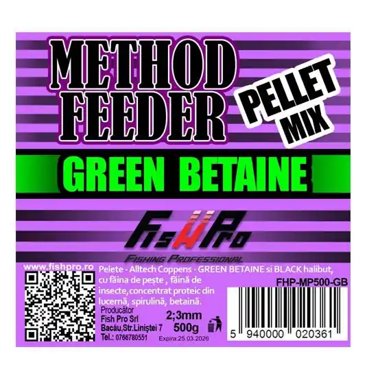 Pelete FishPro Method Feeder Pellet Mix Green Betaine 500g Retur ușor