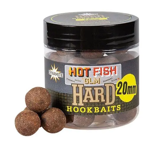 Expediere rapidă Boilies Dynamite Baits Hot Fish & GLM Hard Hookbaits 20mm
