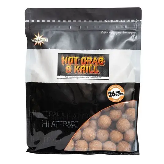 Reduceri Boilies Dynamite Baits Hot Crab and Krill 26mm 1kg