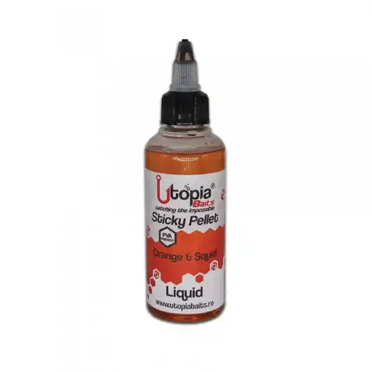 Aditiv lichid Utopia Baits Sticky Pellet Liquid Orange & Squid, 100ml Premium