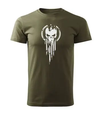 DRAGOWA tricou skull, măsliniu 160g/m2 Calitate înaltă