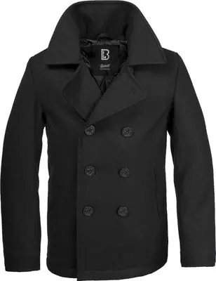 Calitate înaltă Brandit Pea Coat haină de bărbaţi, neagră