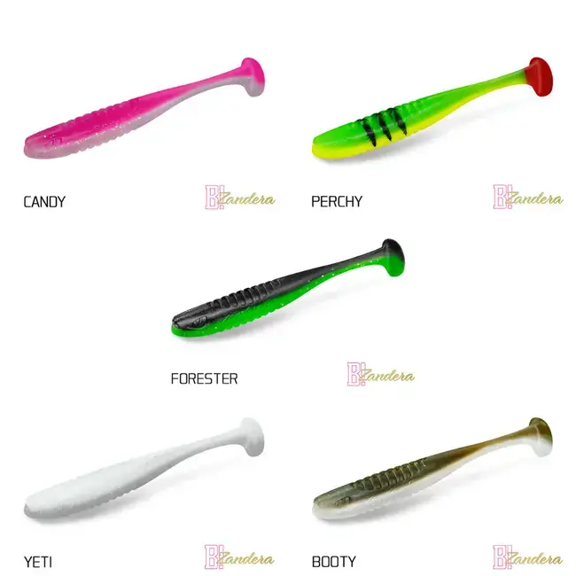 Set Shad-uri Delphin ZANDERA UVs, Yeti + Booty + Candy + Perchy + Forester, 10cm, 5buc/set Livrare expres