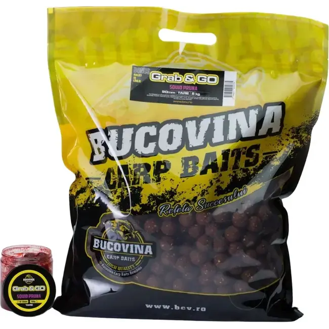 Reducere de preț Pachet Boilies de Nadit + Boilies de Carlig Bucovina Baits Grab&Go, Tare, 20mm, 5kg + 16-20mm, 150g