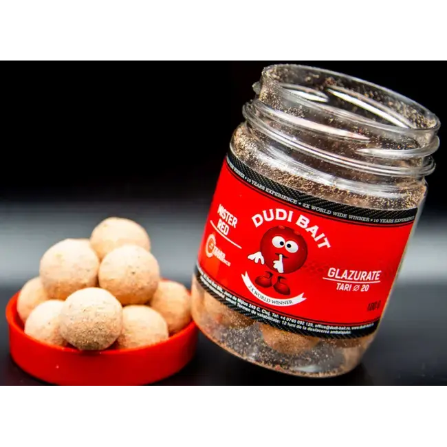 Boilies Solubil de Carlig Dudi Bait Mister Red Glazurate, Squid&Cranberry, 20mm, 100g Promoție