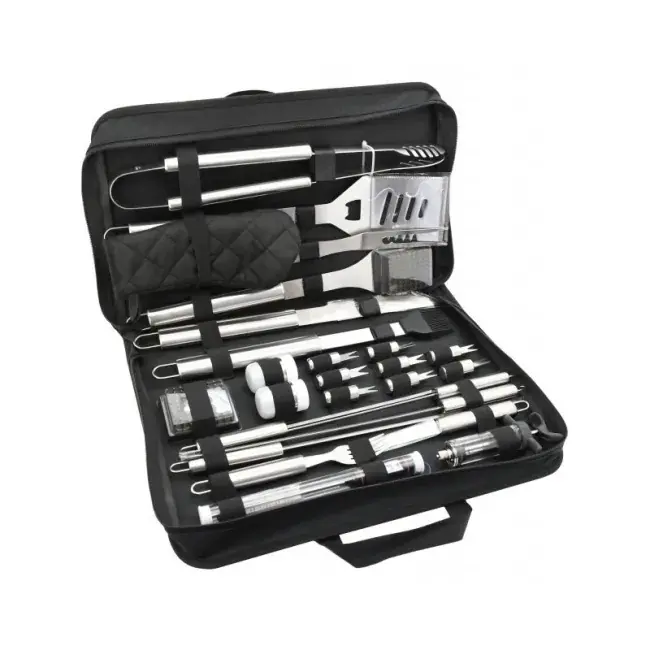 Plată sigură Set 27 ustensile pentru gratar Cattara, husa textila, seringa marinat, termometru - TT13102
