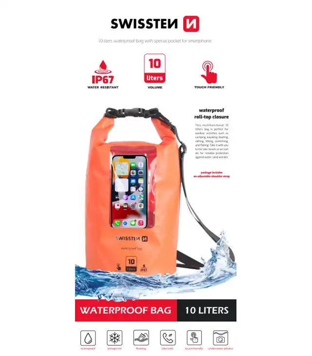 Husă impermeabilă Swissten HUSĂ IMPERMEABILĂ WATERPROOF 10L Uni, portocalie Preț promoțional