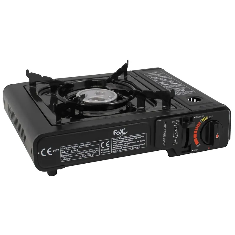 Aragaz portabil camping Fox Outdoor, aprindere piezo, cu geanta transport Premium