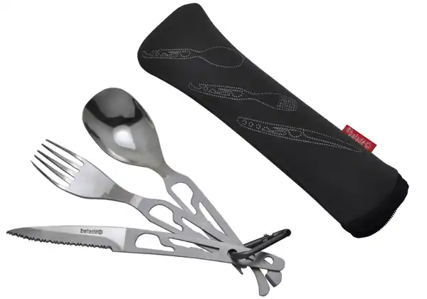 Calitate înaltă Set tacam camping 3 piesedurabil, ultrausor, in husa de neopren.