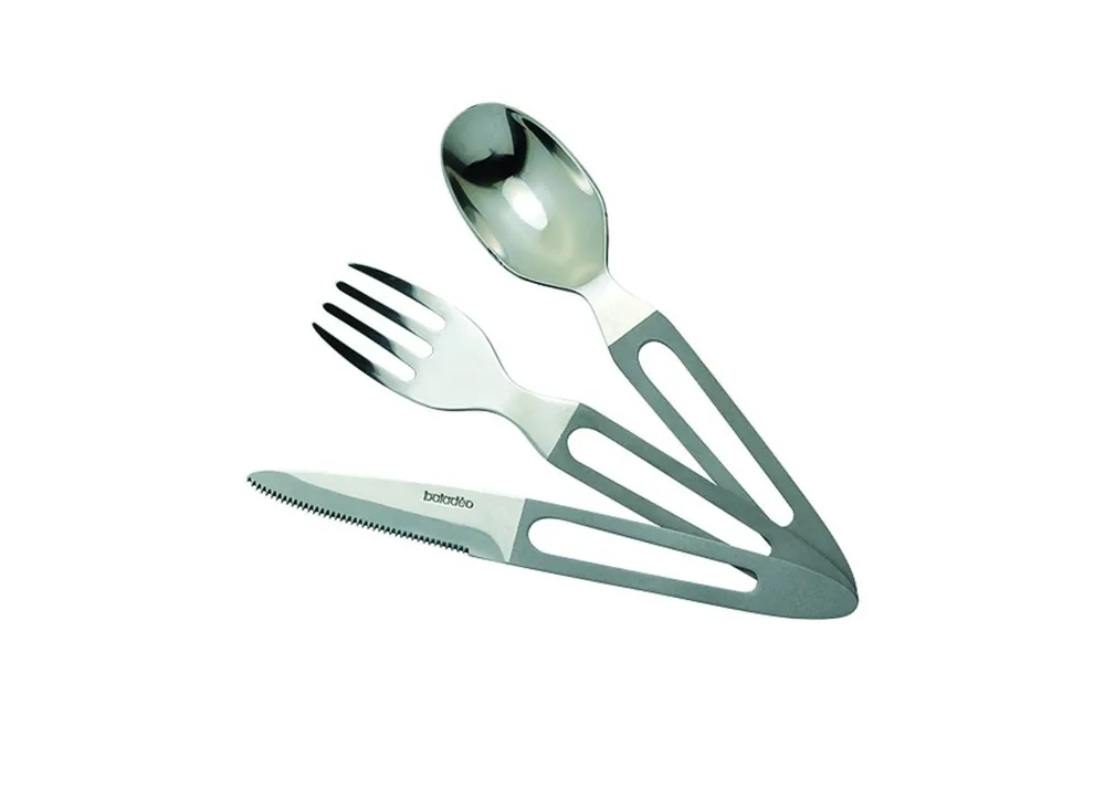 Preț promoțional Tacamuri camping inox, set 3 piese.
