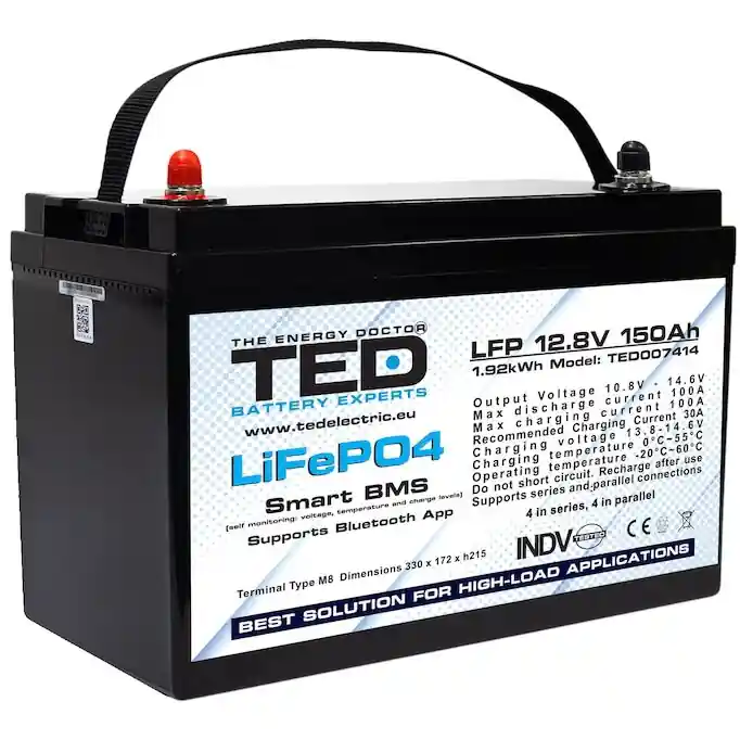 Acumulator LiFePo4 12.8 V, 150 Ah, BMS, bluetooth Ted Electric Transport gratuit