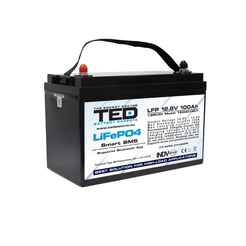 Acumulator LiFePo4 12.8 V, 100 Ah, BMS, bluetooth Ted Electric Promoție