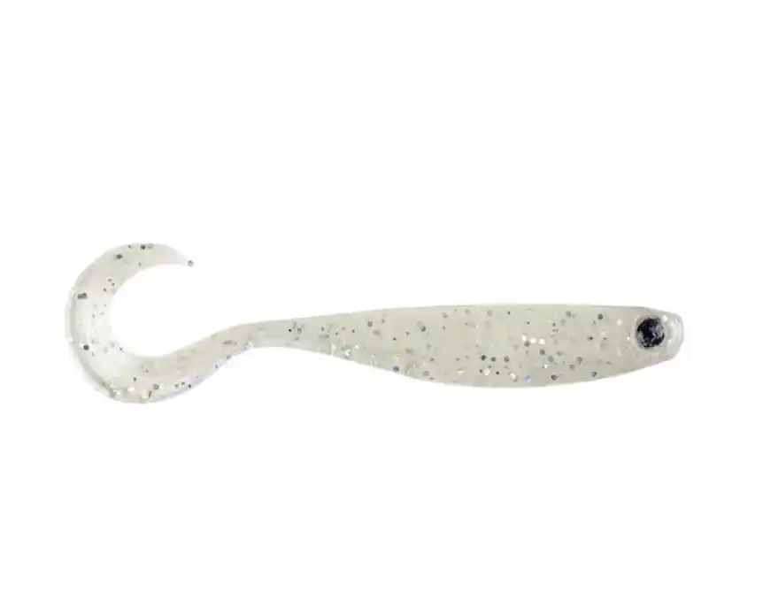 Shad Mustad Mezashi curly tail minnow 9 cm, pearl white, 6 buc / plic Noutate